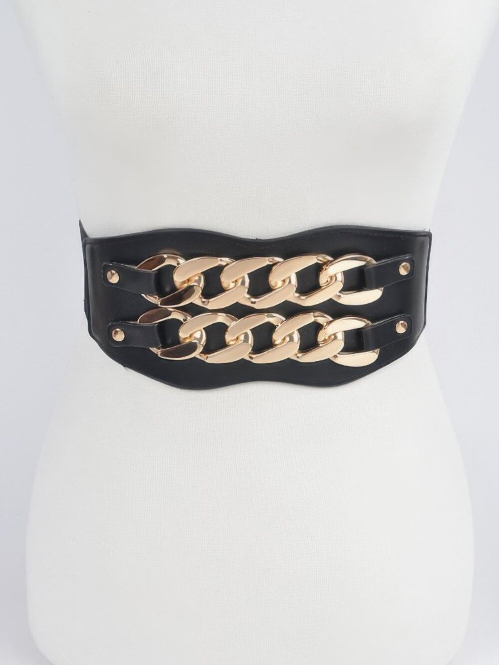 Faux Leather Oversized Chain Elastic Belt